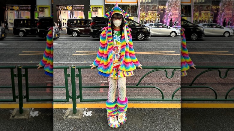 Woman dressed in rainbow fashion