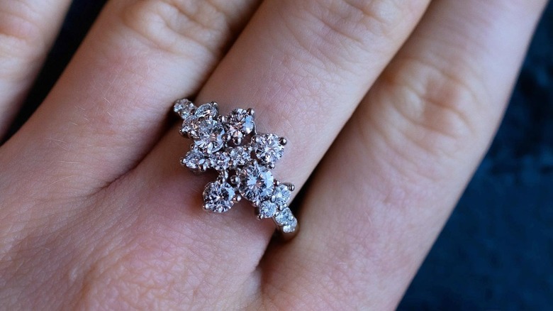 asymmetrical cluster engagement ring