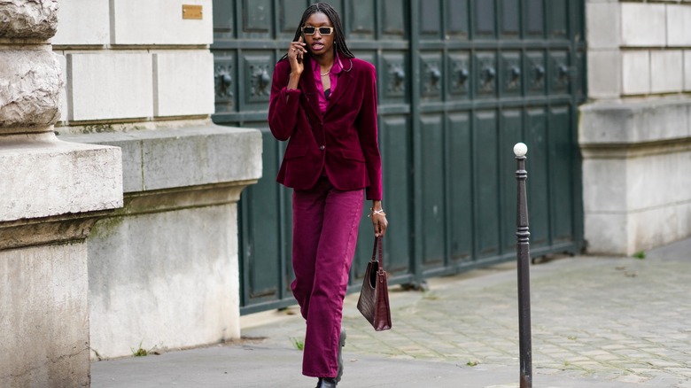 woman wearing corduroy pants