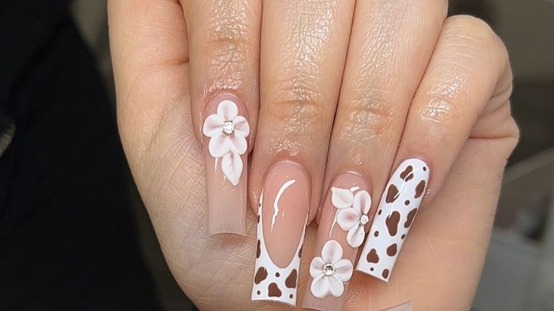 Woman with floral nails