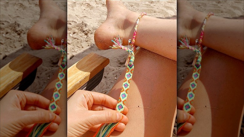 woman wearing friendship anklet