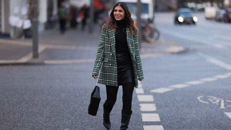 green patterned checkered blazer