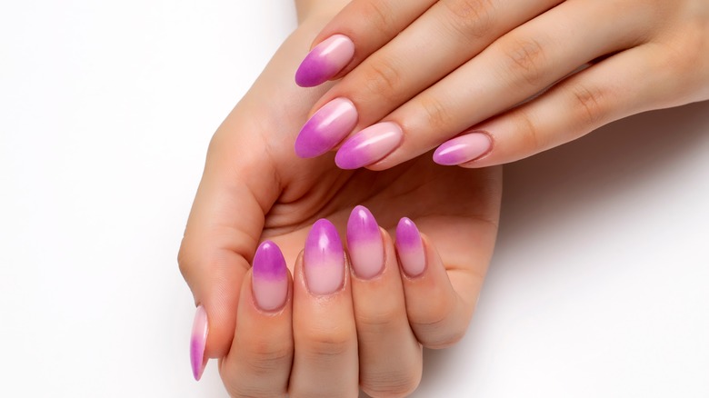 Pink and purple ombré French manicure