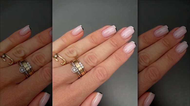 French manicure with black and white tips