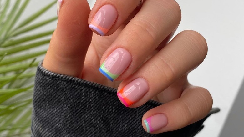 colorful double French manicure