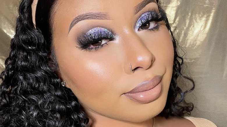 woman wearing lavender glitter eyeshadow