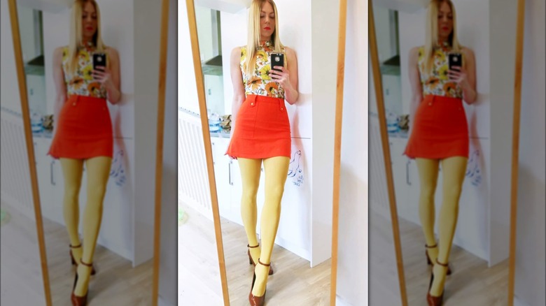 yellow tights and orange skirt