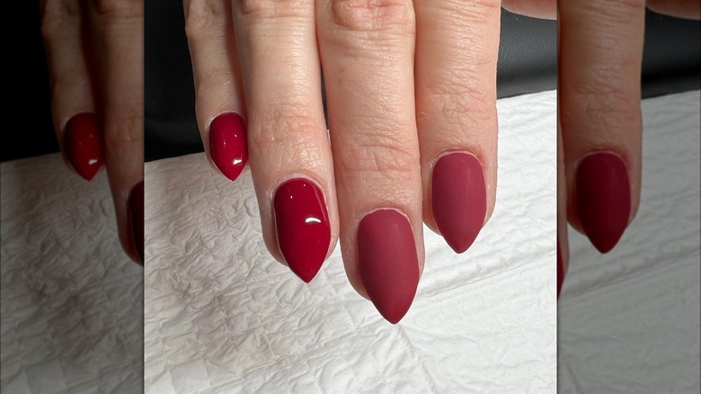 Red gloss and matte manicure