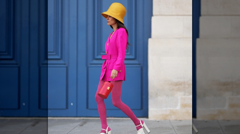 woman wearing neon outfit