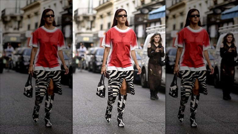 woman wearing printed top and pants