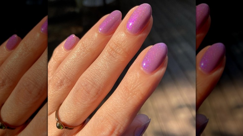 Shimmery lavender manicure