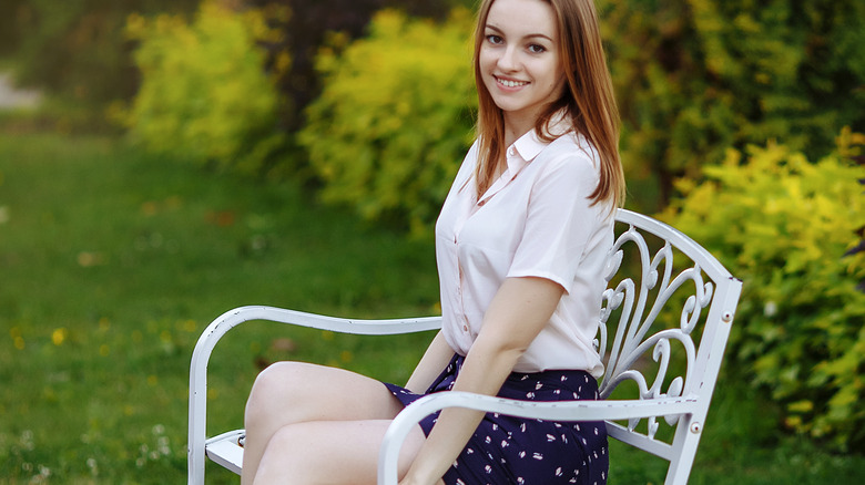 white button-up and skirt