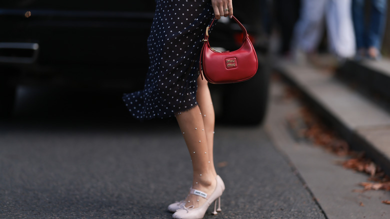 Close up of red hobo bag