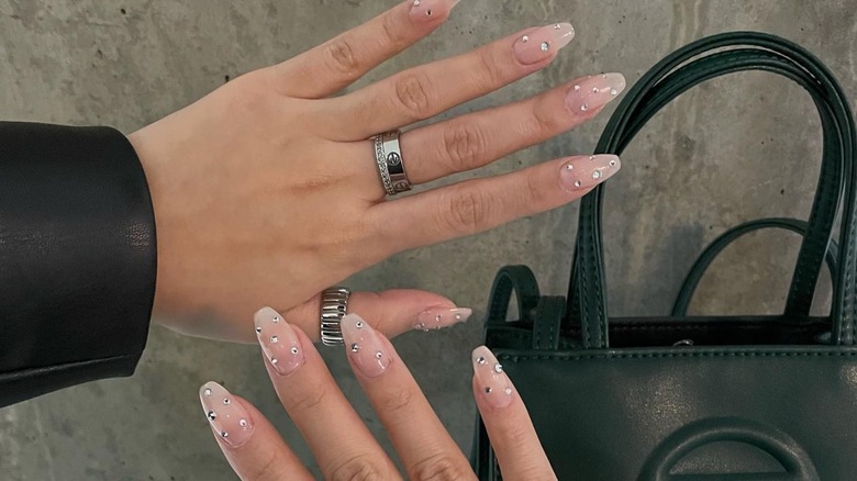 woman with crystal manicure