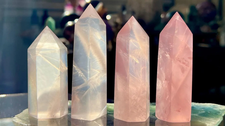 group of rose quartz crystals