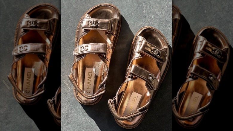 Metallic Chanel dad sandals