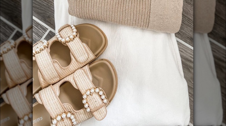 Dad sandals with pearl detail