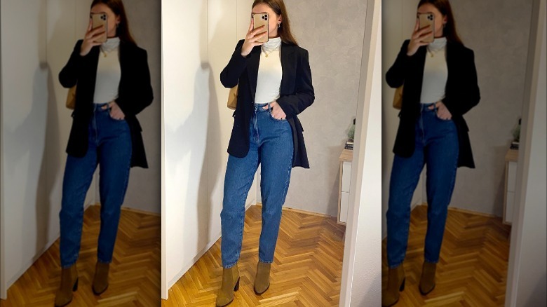 Jeans with turtleneck and blazer