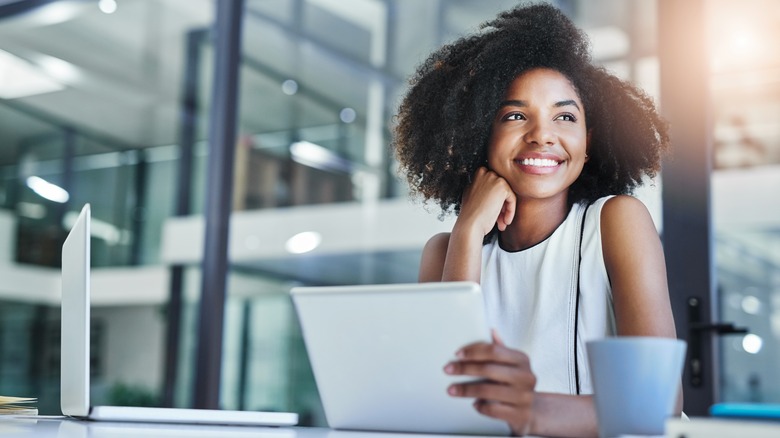 Woman sitting at office desk