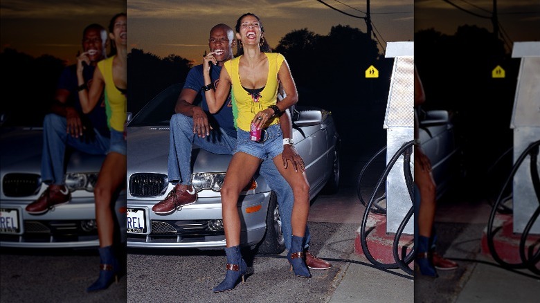 woman in denim boots, shorts