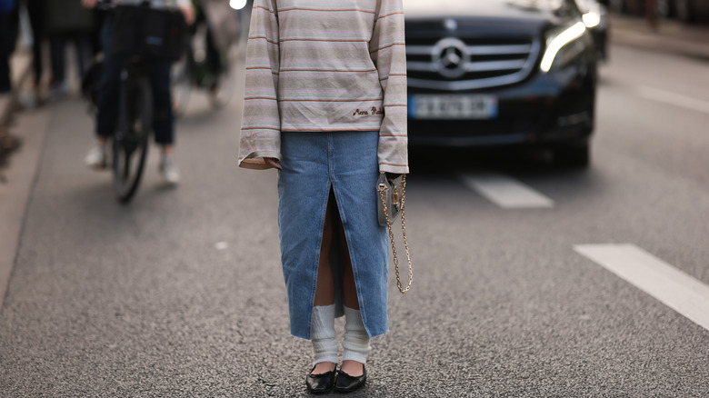 Denim maxi skirt sweater