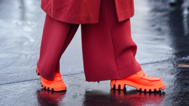 Neon orange lug-sole loafers