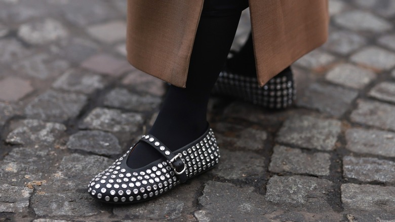 Studded mary jane ballet flats