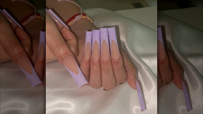 nails with digital lavender glitter tips