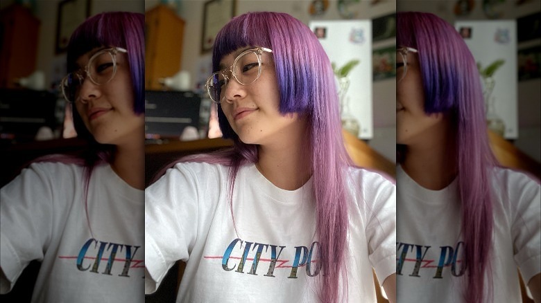 Hime haircut with purple dip dye