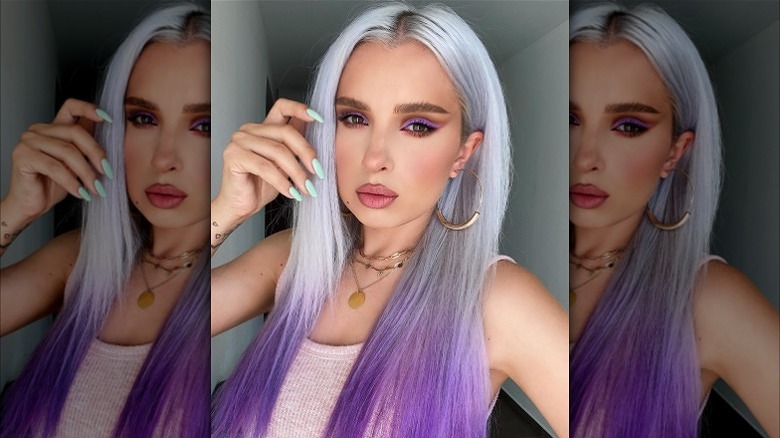 Silver hair with purple dip dye