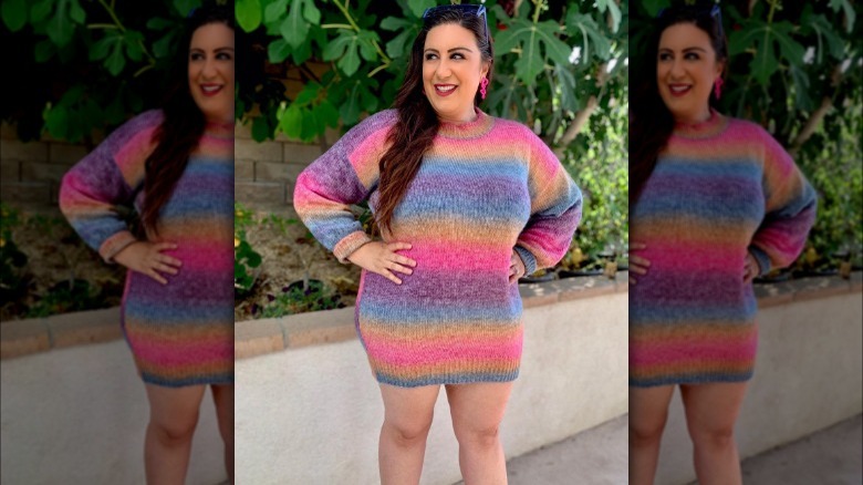 woman in rainbow dress