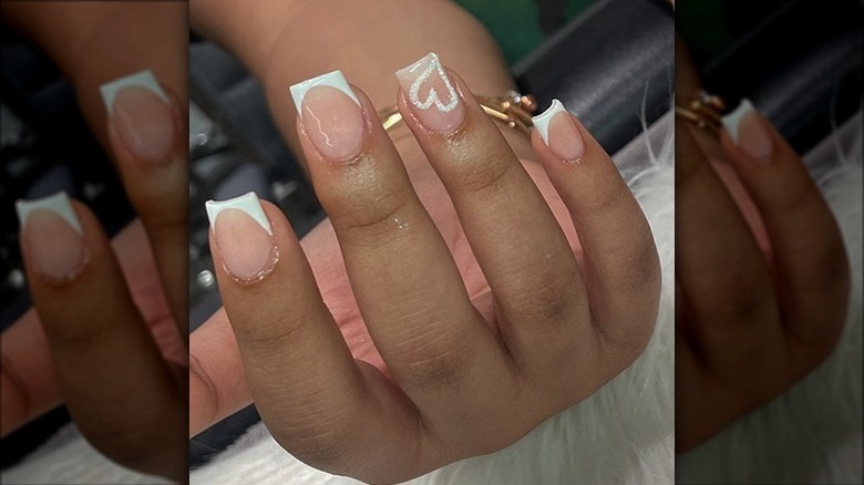 french dip manicure with heart