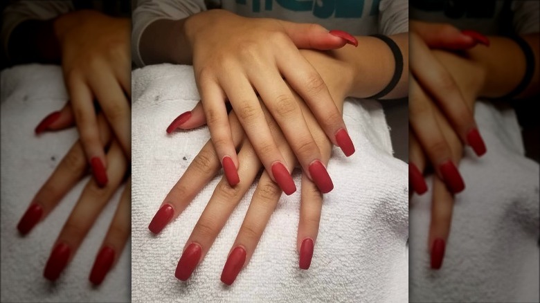 matte red dip powder manicure 