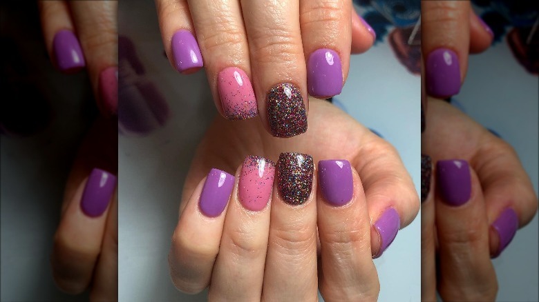 pink purple dip powder manicure