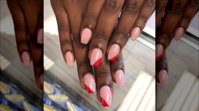 pink and red side french manicure 