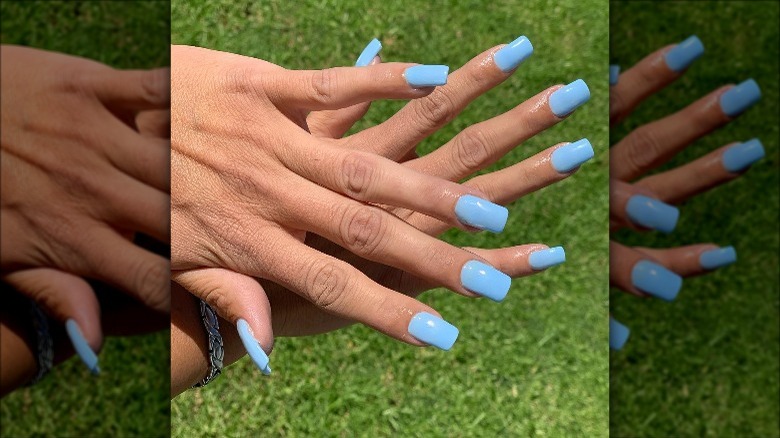 baby blue dip powder manicure