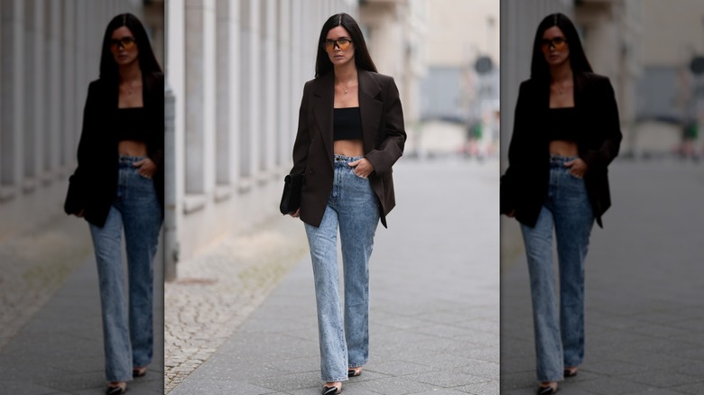 Woman with high rise jeans