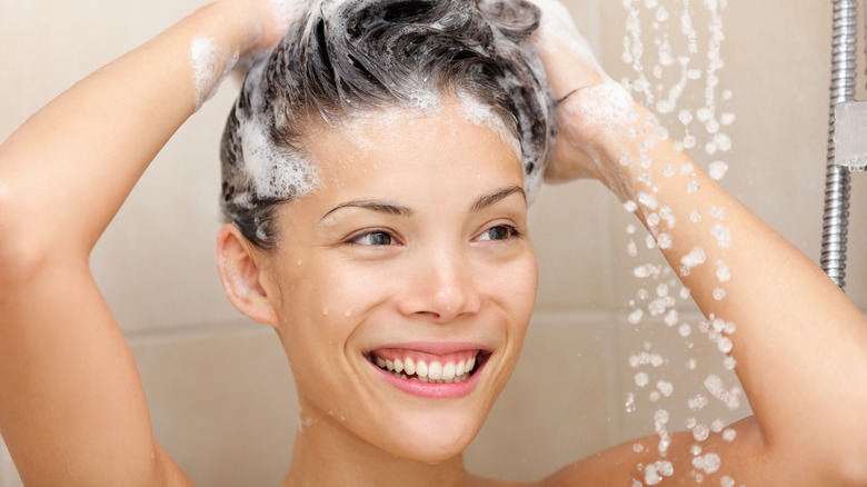 person washing their hair