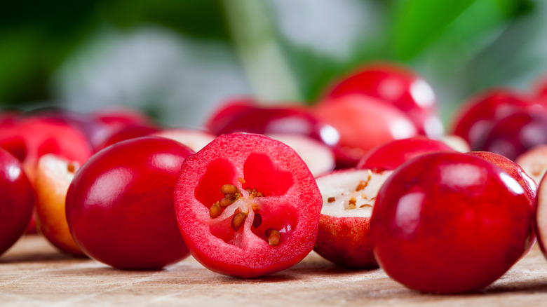 Cranberries cut open