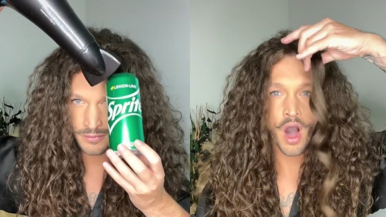 Jonathan Monroe curls hair with can