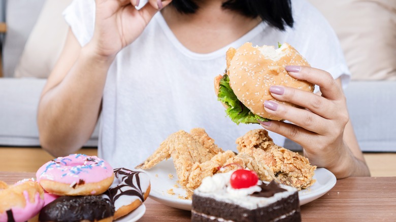 woman eating takeout