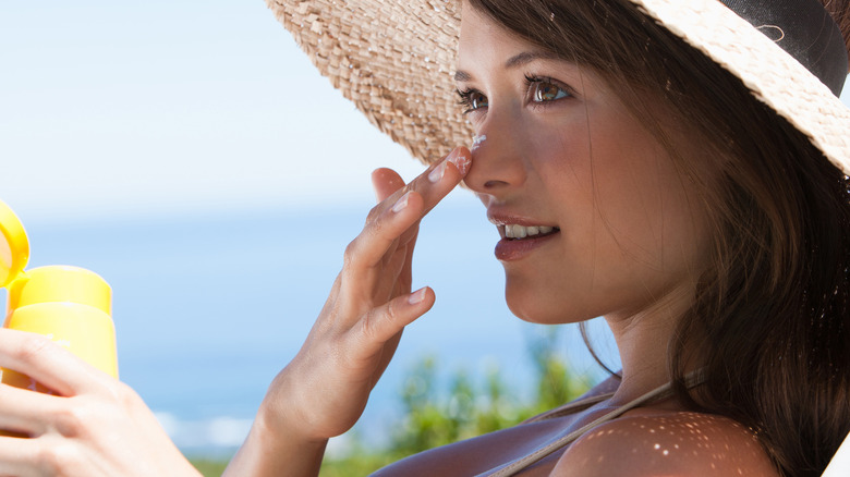 female wearing sunscreen