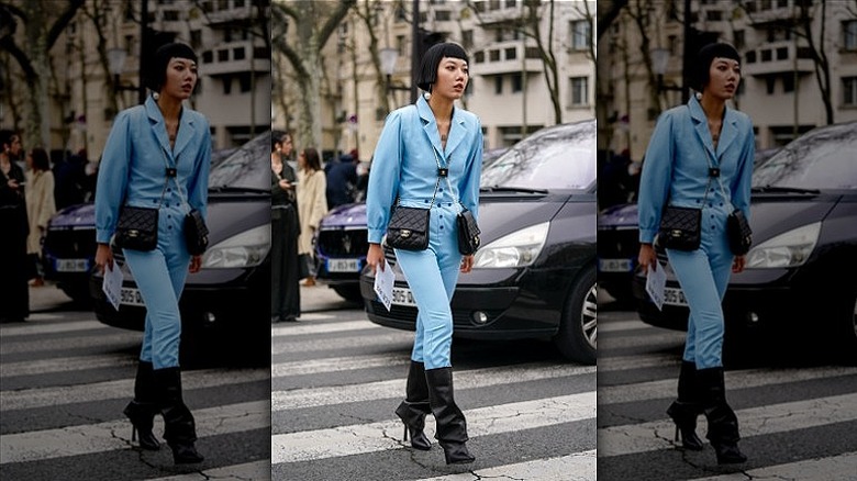 woman with Chanel double bag vest