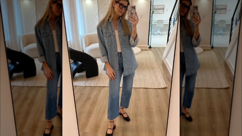 double denim outfit