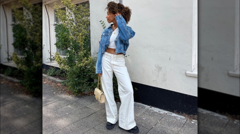 Blue and white denim outfit