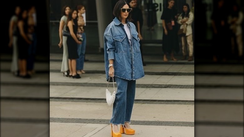 oversized double denim look