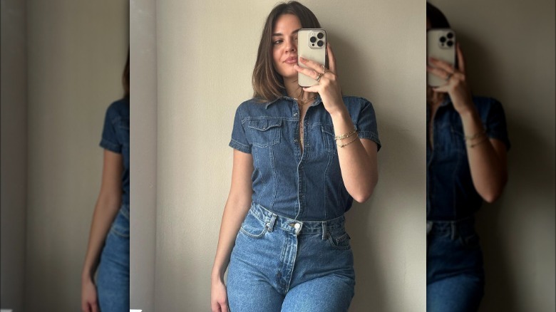 double denim outfit