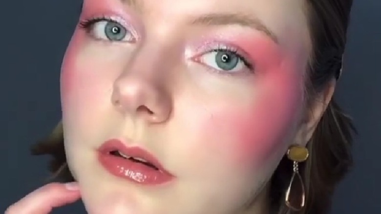 woman pink eyeshadow all over blush
