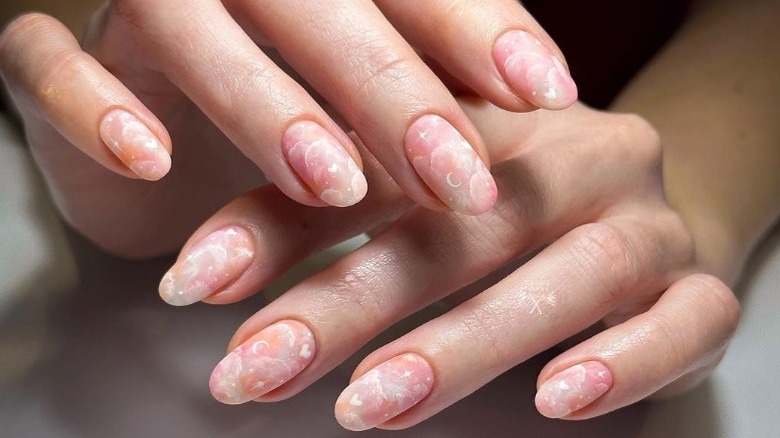 cloud nails with hearts