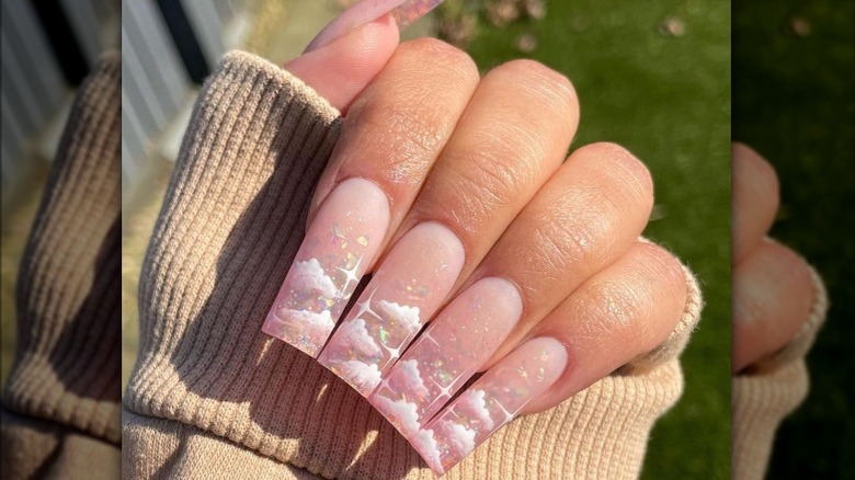long glitter cloud nails 